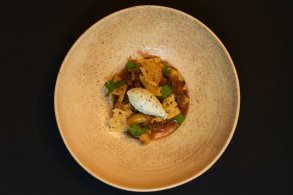 Aussie Lamb Rigatoni with Tomato Sugo, Frico & Parsley Cream