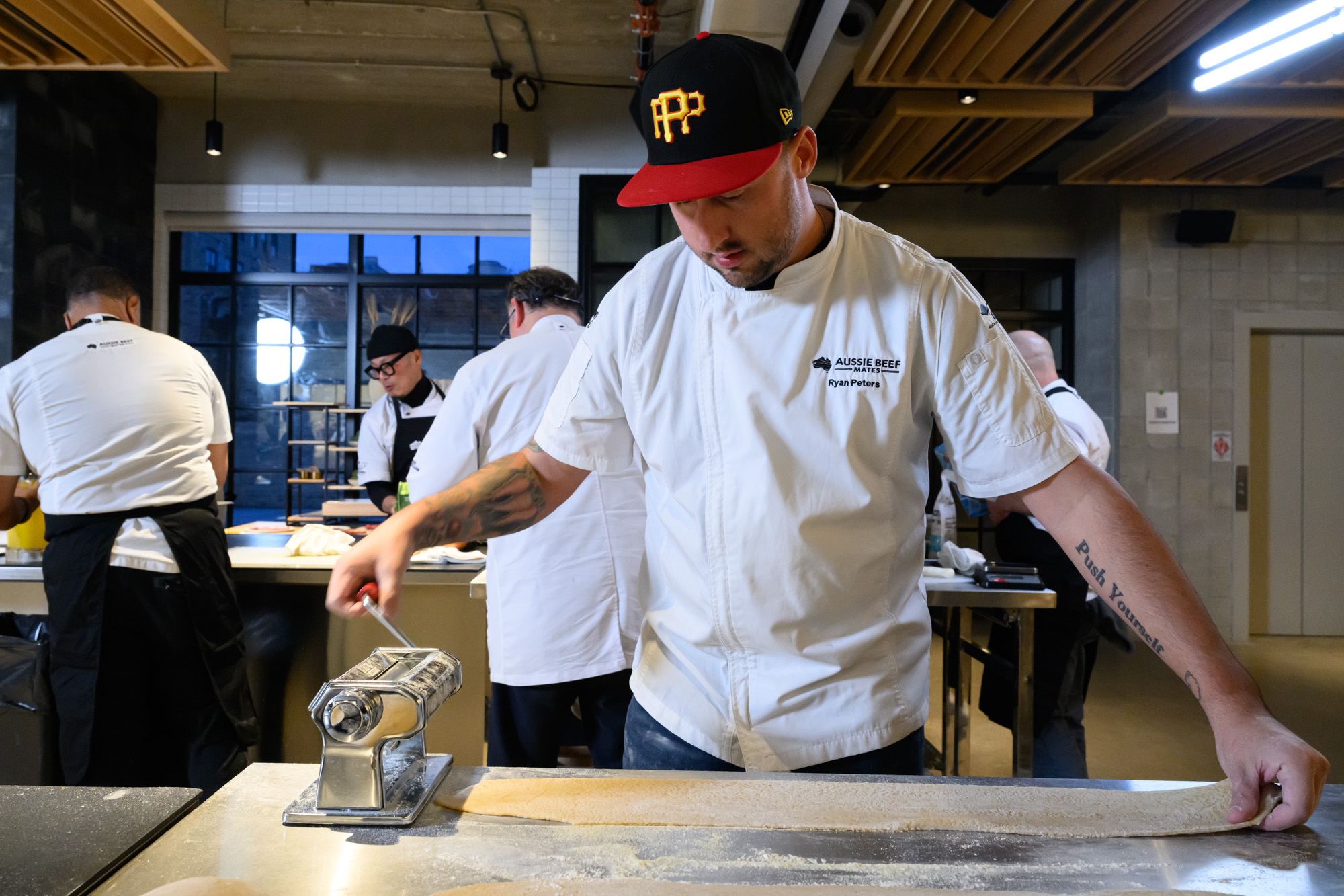 Man using pasta roller