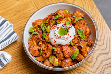 LUMACHE HARISSA-SPICED AUSTRALIAN LAMB SUGO, FAVA BEANS, LABNEH.jpg